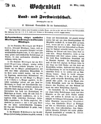 Wochenblatt für Land- und Forstwirthschaft Samstag 26. März 1853