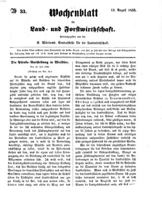 Wochenblatt für Land- und Forstwirthschaft Samstag 13. August 1853