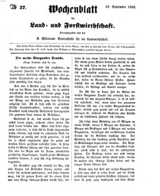 Wochenblatt für Land- und Forstwirthschaft Samstag 10. September 1853