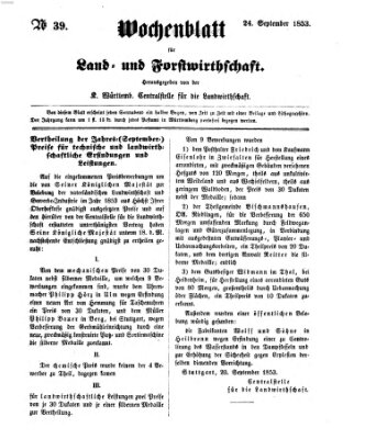 Wochenblatt für Land- und Forstwirthschaft Samstag 24. September 1853