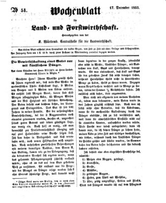 Wochenblatt für Land- und Forstwirthschaft Samstag 17. Dezember 1853