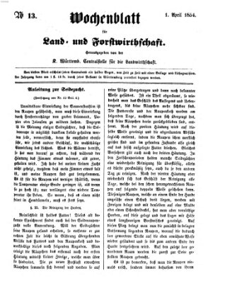 Wochenblatt für Land- und Forstwirthschaft Samstag 1. April 1854