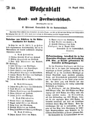 Wochenblatt für Land- und Forstwirthschaft Samstag 19. August 1854