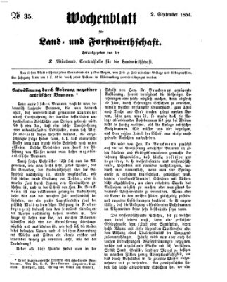 Wochenblatt für Land- und Forstwirthschaft Samstag 2. September 1854