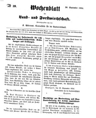 Wochenblatt für Land- und Forstwirthschaft Samstag 30. September 1854