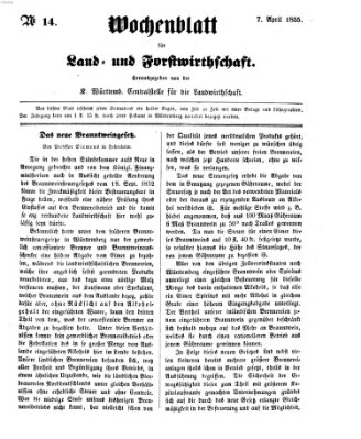 Wochenblatt für Land- und Forstwirthschaft Samstag 7. April 1855