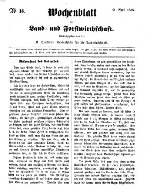 Wochenblatt für Land- und Forstwirthschaft Samstag 21. April 1855