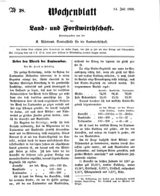 Wochenblatt für Land- und Forstwirthschaft Samstag 14. Juli 1855