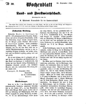 Wochenblatt für Land- und Forstwirthschaft Samstag 29. September 1855