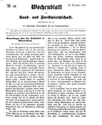 Wochenblatt für Land- und Forstwirthschaft Samstag 29. Dezember 1855