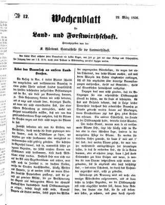 Wochenblatt für Land- und Forstwirthschaft Samstag 22. März 1856