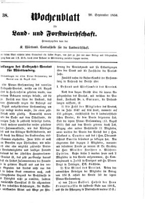 Wochenblatt für Land- und Forstwirthschaft Samstag 20. September 1856