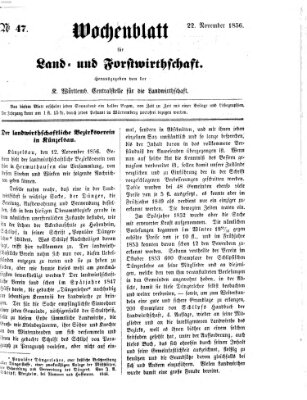 Wochenblatt für Land- und Forstwirthschaft Samstag 22. November 1856