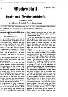 Wochenblatt für Land- und Forstwirthschaft Samstag 7. Februar 1857