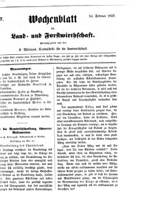 Wochenblatt für Land- und Forstwirthschaft Samstag 14. Februar 1857