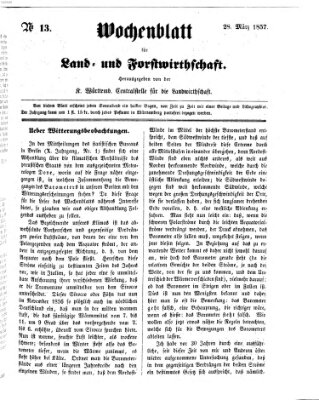 Wochenblatt für Land- und Forstwirthschaft Samstag 28. März 1857