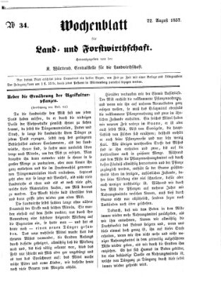 Wochenblatt für Land- und Forstwirthschaft Samstag 22. August 1857