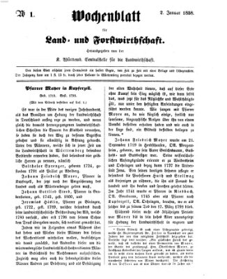 Wochenblatt für Land- und Forstwirthschaft Samstag 2. Januar 1858