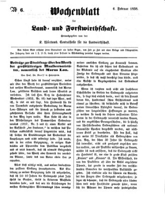 Wochenblatt für Land- und Forstwirthschaft Samstag 6. Februar 1858