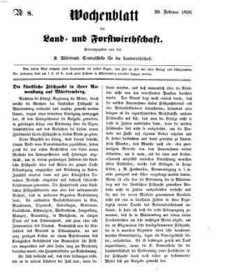 Wochenblatt für Land- und Forstwirthschaft Samstag 20. Februar 1858