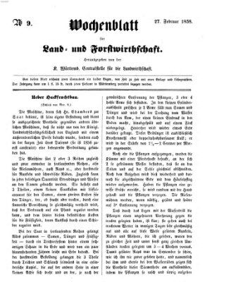 Wochenblatt für Land- und Forstwirthschaft Samstag 27. Februar 1858