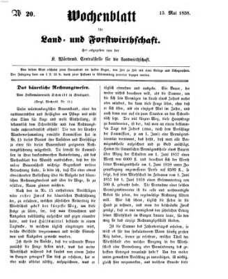 Wochenblatt für Land- und Forstwirthschaft Samstag 15. Mai 1858