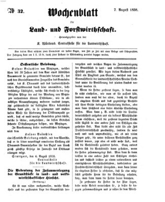 Wochenblatt für Land- und Forstwirthschaft Samstag 7. August 1858