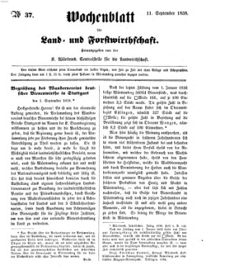 Wochenblatt für Land- und Forstwirthschaft Samstag 11. September 1858