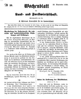 Wochenblatt für Land- und Forstwirthschaft Samstag 25. September 1858