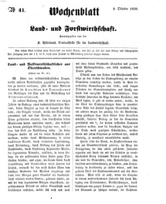 Wochenblatt für Land- und Forstwirthschaft Samstag 9. Oktober 1858