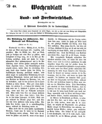 Wochenblatt für Land- und Forstwirthschaft Samstag 27. November 1858