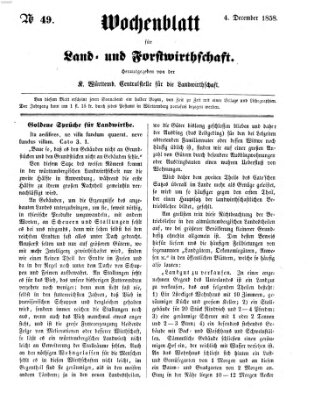 Wochenblatt für Land- und Forstwirthschaft Samstag 4. Dezember 1858