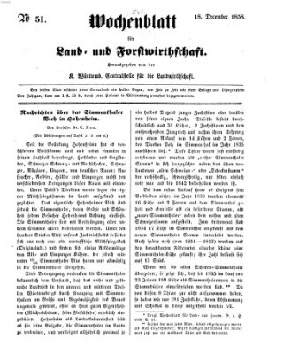 Wochenblatt für Land- und Forstwirthschaft Samstag 18. Dezember 1858