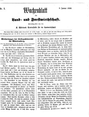 Wochenblatt für Land- und Forstwirthschaft Samstag 8. Januar 1859