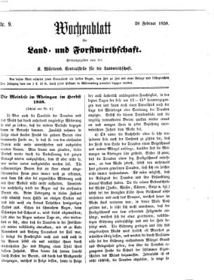 Wochenblatt für Land- und Forstwirthschaft Samstag 26. Februar 1859