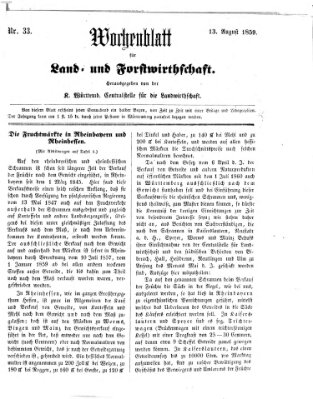 Wochenblatt für Land- und Forstwirthschaft Samstag 13. August 1859