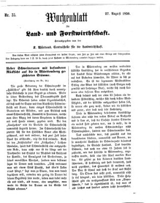 Wochenblatt für Land- und Forstwirthschaft Samstag 27. August 1859