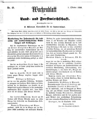 Wochenblatt für Land- und Forstwirthschaft Samstag 1. Oktober 1859