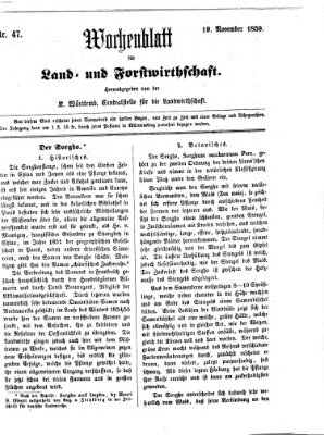 Wochenblatt für Land- und Forstwirthschaft Samstag 19. November 1859