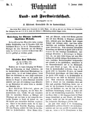 Wochenblatt für Land- und Forstwirthschaft Samstag 7. Januar 1860