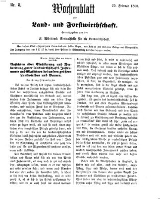 Wochenblatt für Land- und Forstwirthschaft Samstag 25. Februar 1860