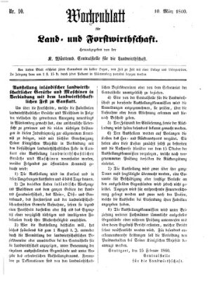 Wochenblatt für Land- und Forstwirthschaft Samstag 10. März 1860