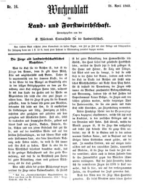 Wochenblatt für Land- und Forstwirthschaft Samstag 21. April 1860