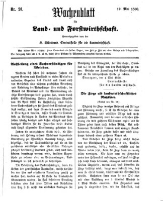 Wochenblatt für Land- und Forstwirthschaft Samstag 19. Mai 1860