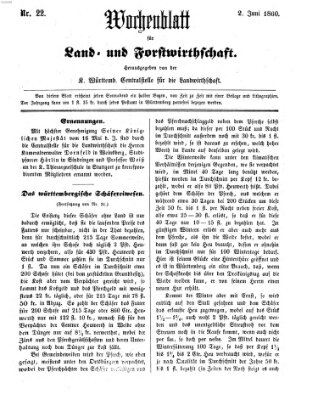 Wochenblatt für Land- und Forstwirthschaft Samstag 2. Juni 1860