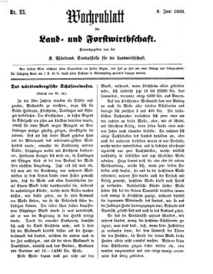 Wochenblatt für Land- und Forstwirthschaft Samstag 9. Juni 1860