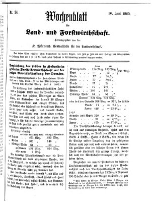 Wochenblatt für Land- und Forstwirthschaft Samstag 16. Juni 1860