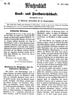 Wochenblatt für Land- und Forstwirthschaft Samstag 21. Juli 1860