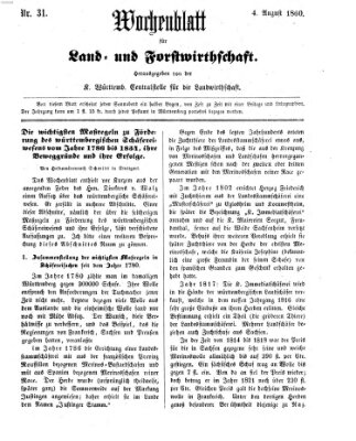 Wochenblatt für Land- und Forstwirthschaft Samstag 4. August 1860