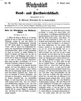 Wochenblatt für Land- und Forstwirthschaft Samstag 11. August 1860